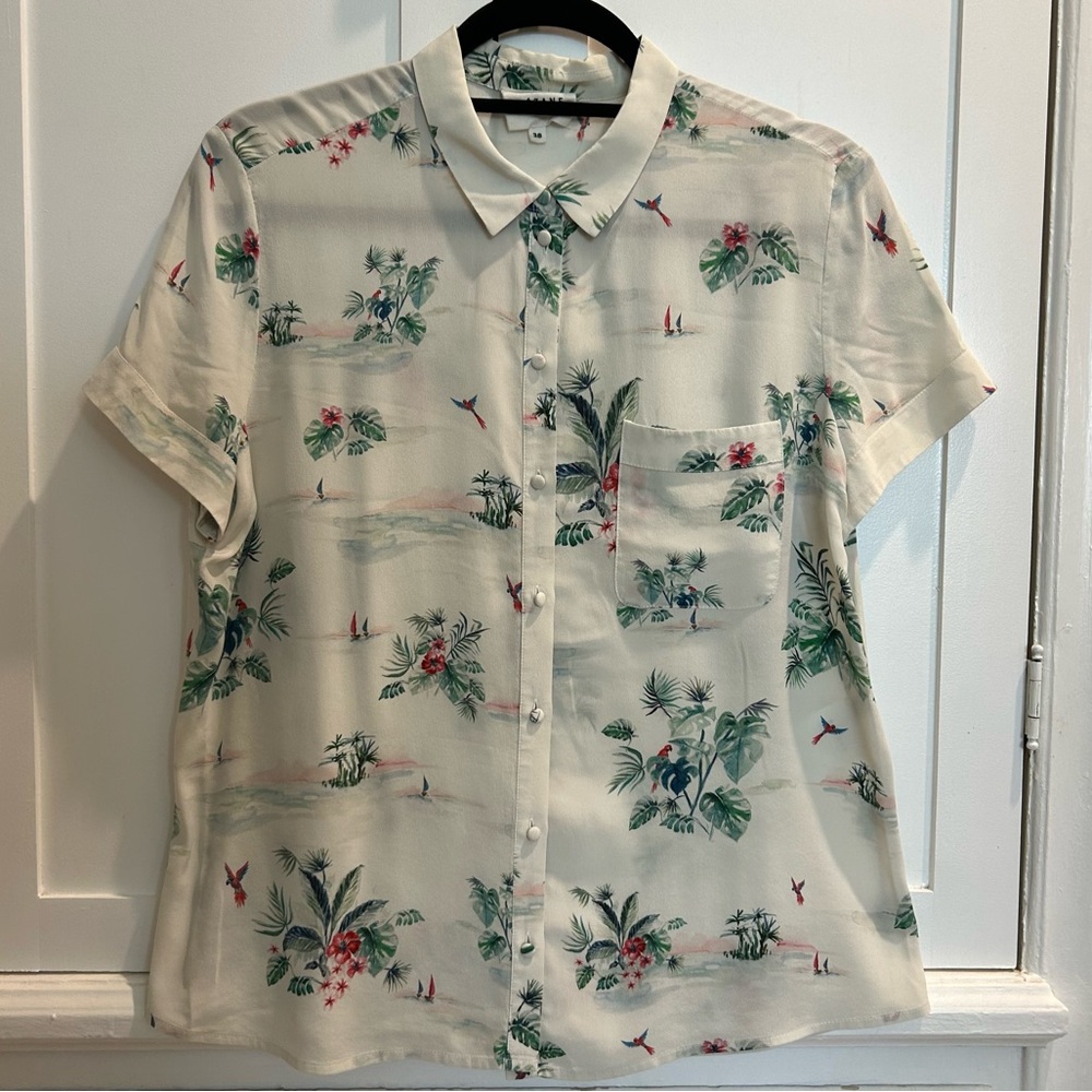 Like New Sezane Chemise Aria Floral 100% Silk Button Down